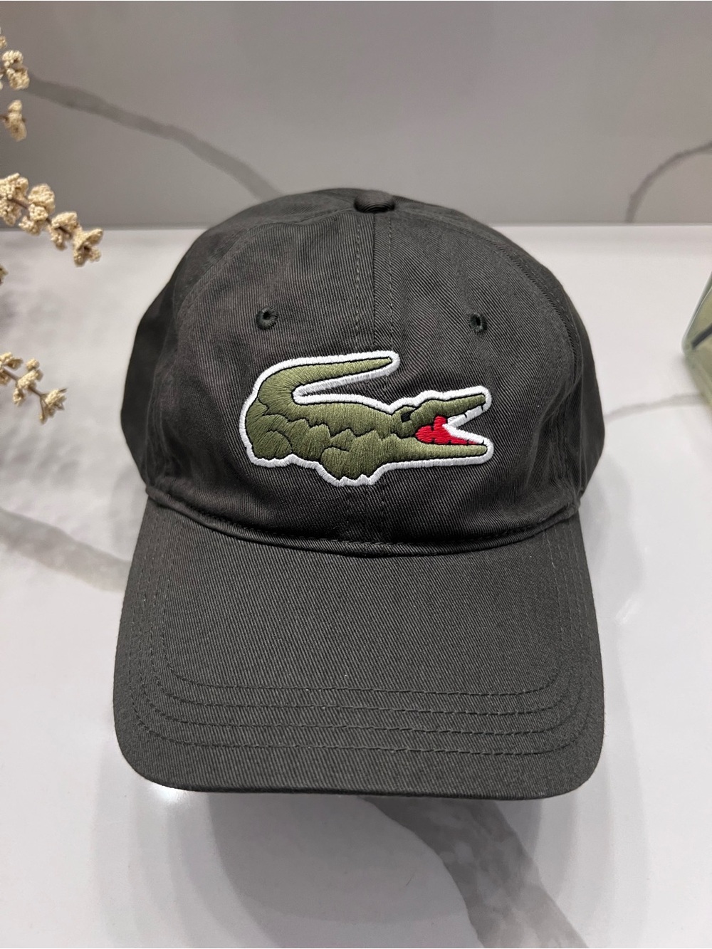 Lacoste Olive Leather Strap Back Hat
